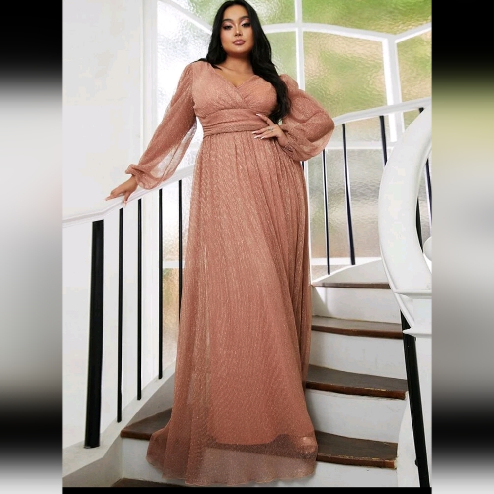 V Neck, long Sleeve Mesh Dress
